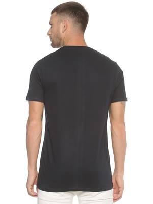 Black Printed Cotton Knitted Stretch Men Tshirts 2