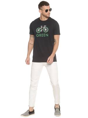 Black Printed Cotton Knitted Stretch Men Tshirts 4
