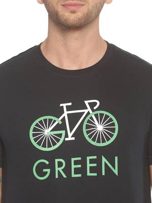 Black Printed Cotton Knitted Stretch Men Tshirts 5