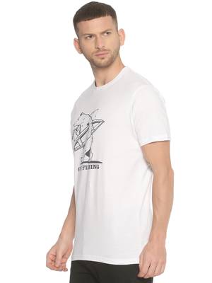 White Printed Cotton Knitted Stretch Men Tshirts 3