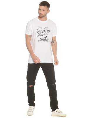 White Printed Cotton Knitted Stretch Men Tshirts 4