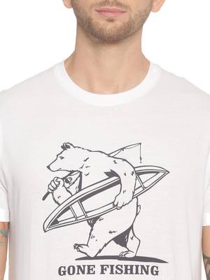 White Printed Cotton Knitted Stretch Men Tshirts 5