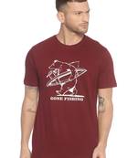 Maroon Printed Cotton Knitted Stretch Men Tshirts