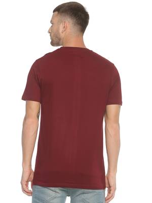 Maroon Printed Cotton Knitted Stretch Men Tshirts 2