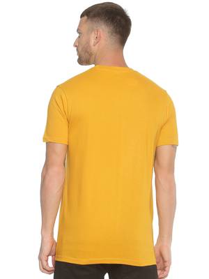 Yellow Printed Cotton Knitted Stretch Men Tshirts 2