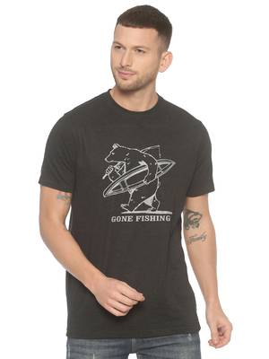 Dark Grey Printed Cotton Knitted Stretch Men Tshirts 1