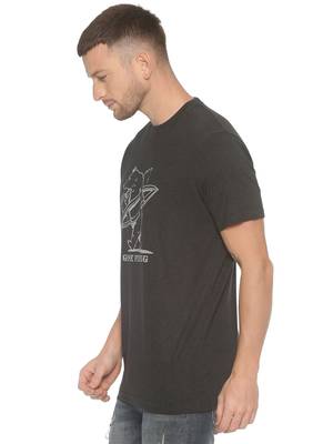 Dark Grey Printed Cotton Knitted Stretch Men Tshirts 3