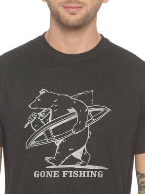 Dark Grey Printed Cotton Knitted Stretch Men Tshirts 5