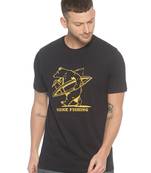 Black Printed Cotton Knitted Stretch Men Tshirts