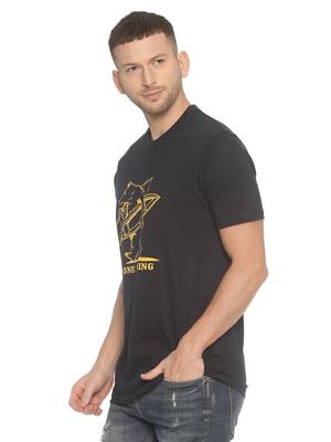 Black Printed Cotton Knitted Stretch Men Tshirts 3