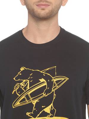 Black Printed Cotton Knitted Stretch Men Tshirts 5