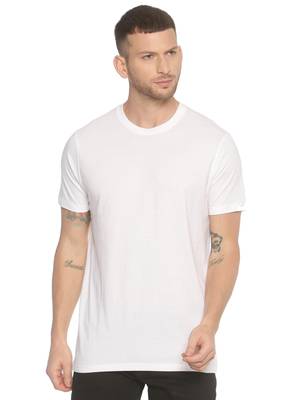 White Plain Cotton Knitted Stretch Men Tshirts 1