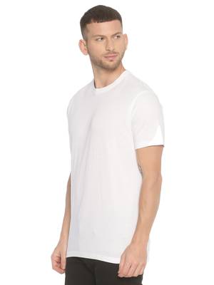White Plain Cotton Knitted Stretch Men Tshirts 3