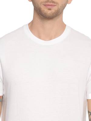 White Plain Cotton Knitted Stretch Men Tshirts 5