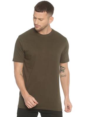 Green Plain Cotton Knitted Stretch Men Tshirts 1