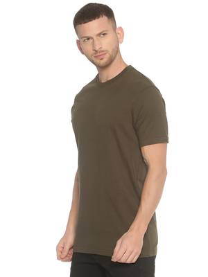 Green Plain Cotton Knitted Stretch Men Tshirts 3