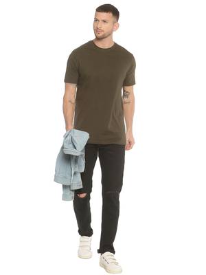 Green Plain Cotton Knitted Stretch Men Tshirts 4