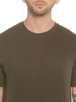 Green Plain Cotton Knitted Stretch Men Tshirts 5