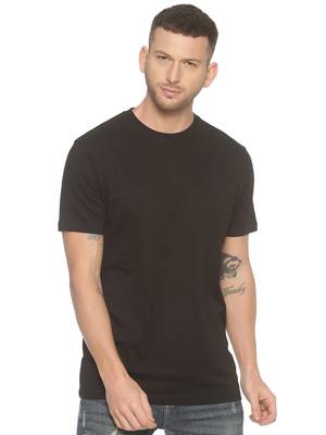 Black Plain Cotton Knitted Stretch Men Tshirts 1