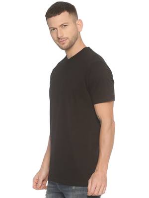 Black Plain Cotton Knitted Stretch Men Tshirts 3