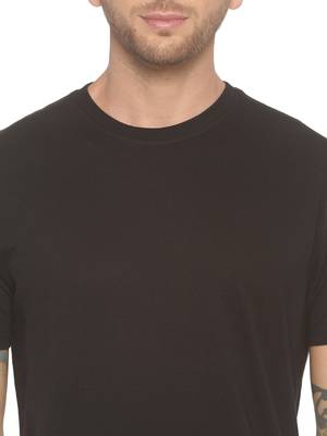 Black Plain Cotton Knitted Stretch Men Tshirts 5