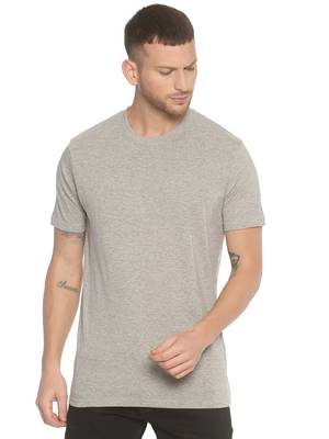 Grey Plain Cotton Knitted Stretch Men Tshirts 1