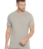 Grey Plain Cotton Knitted Stretch Men Tshirts