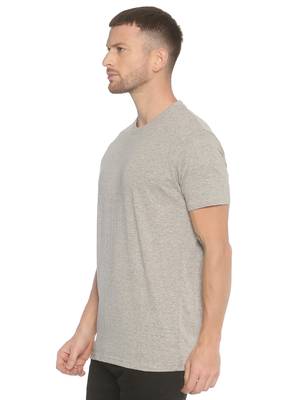 Grey Plain Cotton Knitted Stretch Men Tshirts 3