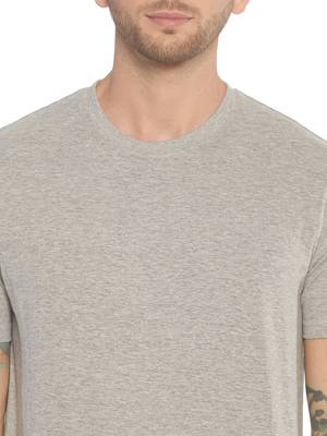 Grey Plain Cotton Knitted Stretch Men Tshirts 5
