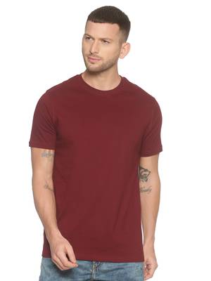 Maroon Plain Cotton Knitted Stretch Men Tshirts 1
