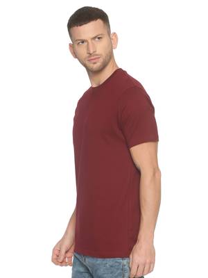 Maroon Plain Cotton Knitted Stretch Men Tshirts 3