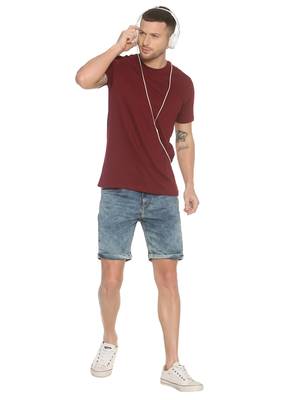 Maroon Plain Cotton Knitted Stretch Men Tshirts 4