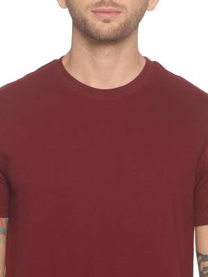 Maroon Plain Cotton Knitted Stretch Men Tshirts 5