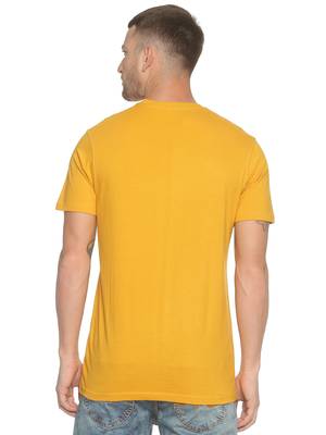 Yellow Plain Cotton Knitted Stretch Men Tshirts 2