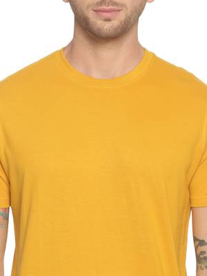 Yellow Plain Cotton Knitted Stretch Men Tshirts 5