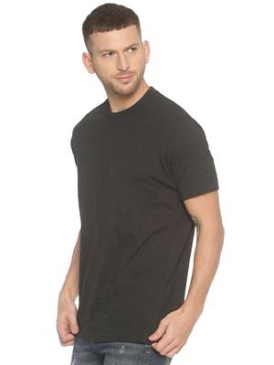Black Plain Cotton Knitted Stretch Men Tshirts 3