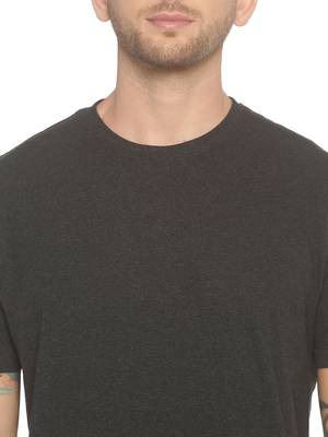 Black Plain Cotton Knitted Stretch Men Tshirts 5