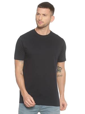 Blue Plain Cotton Knitted Stretch Men Tshirts 1
