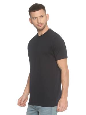 Blue Plain Cotton Knitted Stretch Men Tshirts 3