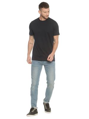Blue Plain Cotton Knitted Stretch Men Tshirts 4