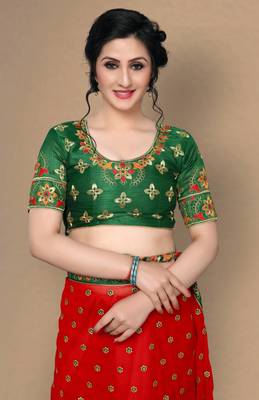 Red Women's Faux Georgette Designer Embroidery Saree With Blouse 5