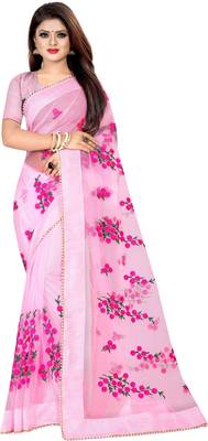 Light Pink Women's Net Designer Embroidery Saree With Blouse 1