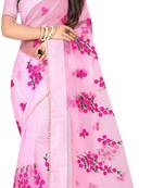 Light Pink Women's Net Designer Embroidery Saree With Blouse