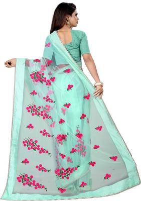 Pista Women's Net Designer Embroidery Saree With Blouse 3