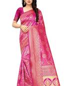 Pink woven jacquard saree with blouse