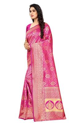 Pink woven jacquard saree with blouse 2