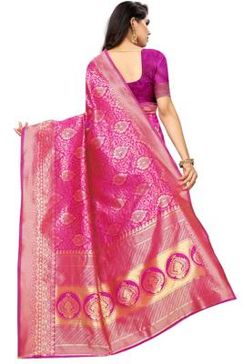 Pink woven jacquard saree with blouse 3