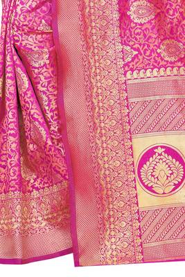 Pink woven jacquard saree with blouse 4