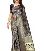 Navy blue woven jacquard saree with blouse