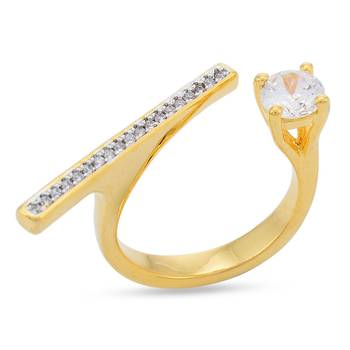 Designer Stylish Partywear Clubwear Gold Plated American Diamonds Cocktail Ring For Women And Girls 1